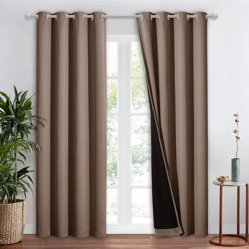 Vista 193 de NICETOWN Cortinas 100 % opacas con aislamiento térmico, panel de cortina deslizante de rendimiento que reduce el ruido con forro negro, bloqueo