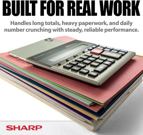 Vista 6 de Sharp Calculadora de escritorio comercial, pantalla de 12 dígitos, energía dual solar y batería, funciones comerciales con memoria y teclas