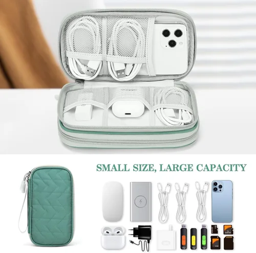 Vista 341 de FYY Organizador para accesorios electrónicos, para viajes, para cables, celular y cargadores, estuche portátil, impermeable, doble capa, bolsa