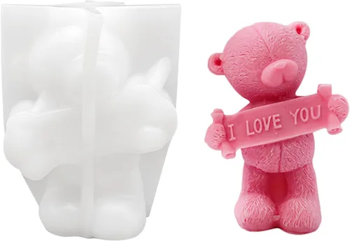 Vista 7 de Molde de vela de oso para hacer velas, molde de silicona 3D para el día de San Valentín para fundición de resina, bricolaje de yeso, arcilla
