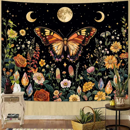 Vista 17 de Lunerfex Tapiz de pared del árbol de la vida, polilla celestial y sol para colgar en la pared para dormitorio y sala de estar, tapices de decoración
