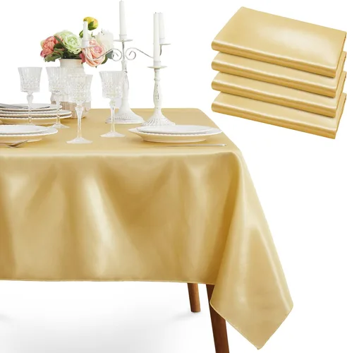Vista 14 de Paquete de 4 manteles de satén blanco, mantel rectangular de poliéster de 58 x 102 pulgadas, resistente a las arrugas, mantel de mesa de comedor