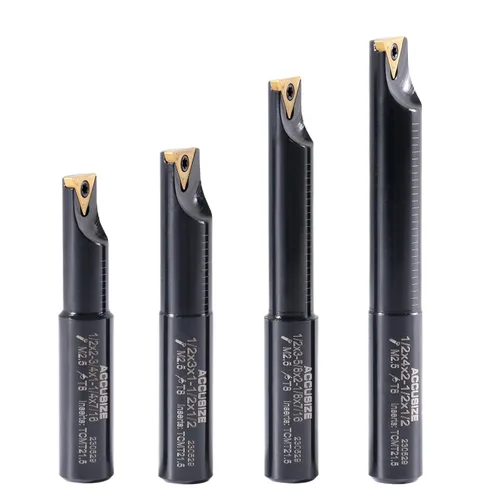 Vista 5 de Accusize Industrial Tools Juego de 4 barras de mandrinar indexables de vástago redondo de 1/2 pulgadas con inserciones de carburo Tcmt21.50, 90