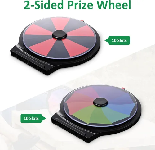 Vista 2 de WinSpin Rueda de premio de doble cara de 10 pulgadas con soporte de escritorio, borrado en seco, rueda giratoria de 10 ranuras para pub, fiesta