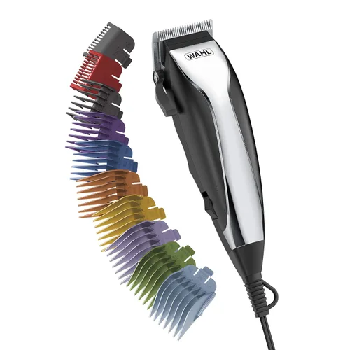 Wahl Kit de cortapelos con cable para el hogar con palanca de adelgazamiento ajustable y 10 protectores codificados por colores para un recorte y