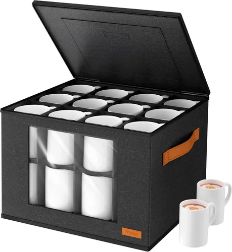 Vista 10 de Foyego Paquete de 2 Cajas de Almacenamiento para Copas de Vino con Divisores, Contenedores de Almacenamiento para Copas de Vino para Empacar