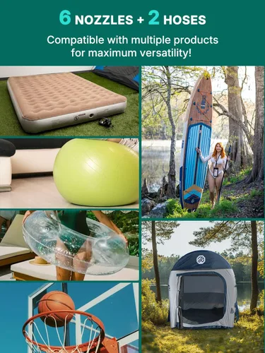 Vista 8 de Niphean Paddle Board Electric Pump with Battery 50 PSI Rechargeable Air Pump Dual Stage Auto Inflation&Off 12V DC Car Connector Portable SUP Pump