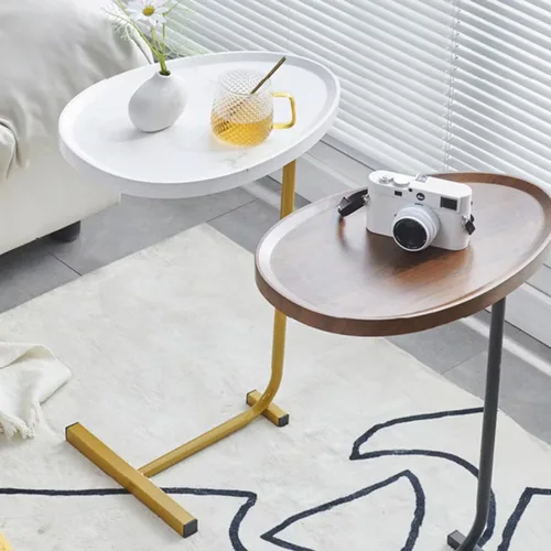 Vista 7 de Mesa auxiliar en forma de C, mesa de sofá pequeña, mesa auxiliar, mesita de noche mesa auxiliar con marco de metal para sofá, dormitorio, sala