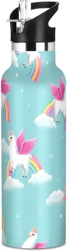 Kids Water Bottle, Water Bottle Stainless Steel for Travel or School 20 Oz, BPA-Free, Cute Llamas Rainbows Blue