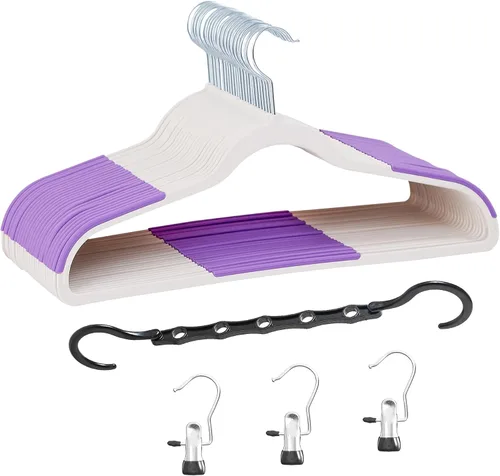 Vista 28 de VECELO Juego de 25 perchas de plástico con muescas antideslizantes para el armario, ahorro de espacio, perchas resistentes, color beige