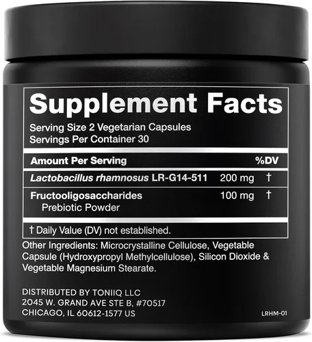 Vista 6 de Toniiq Lactobacillus Rhamnosus - Ultra alta resistencia 100B CFU con FOS prebiótico - Cápsulas de liberación retardada - Probado en laboratorio