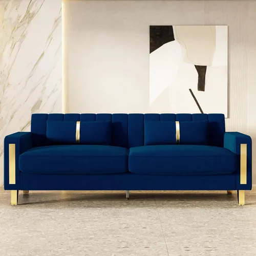 Vista 52 de Sofá moderno de terciopelo de 85.63 pulgadas con patas de metal dorado, tapizado grande de mediados de siglo, moderno, cómodo, sofás de 3 plazas