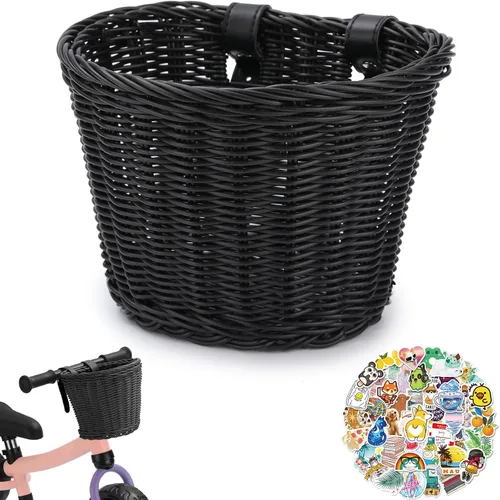 Cesta delantera para bicicleta de niños, tejida a mano multicolor, para niños y niñas