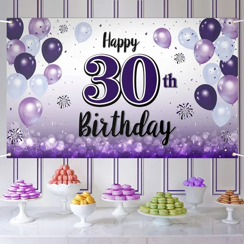 Vista 18 de Decoraciones de feliz cumpleaños número 10, cartel grande de globo morado para cumpleaños número 10, suministros para fiesta de cumpleaños de 10