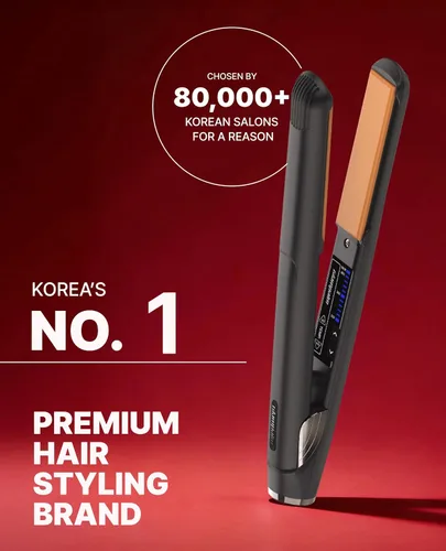 Vista 2 de GLAMPALM Plancha de pelo 1" de cerámica con placas vibratorias, herramienta profesional de salón No. 1 de Corea con cable giratorio 3D y voltaje