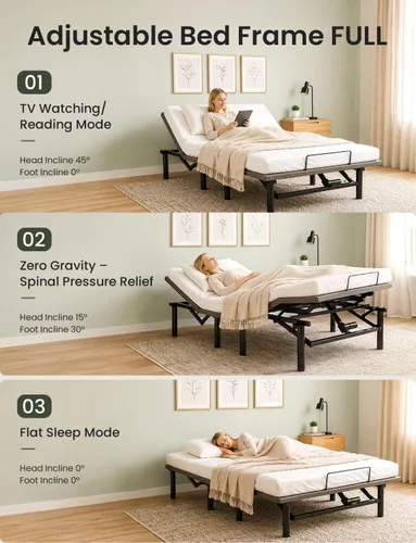 Vista 4 de Mixcous Full Size Adjustable Bed Frame with USB Ports, Electric Bed Base with Wireless Remote, 3-Fold Foldable Design, Quiet Motor, Heavy Duty Metal