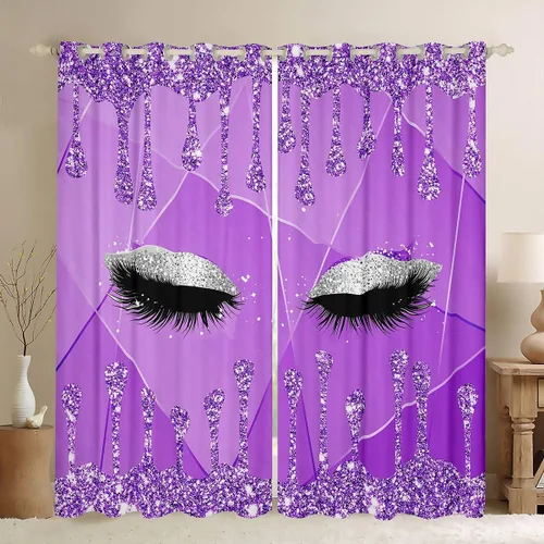 Vista 17 de Feelyou Cortinas con Estampado de Purpurina Plateada (Sin Purpurina) Decoraciones Brillantes de Cortina Cortinas Oscurecedoras Moradas para Ventana