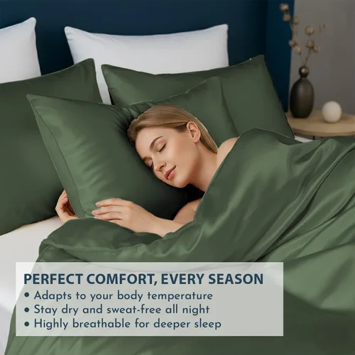 Vista 4 de Juego de funda de edredón tamaño individual de Linenwalas - De viscosa derivada del bambú, suave, transpirable, ligera, funda de edredón refrescante