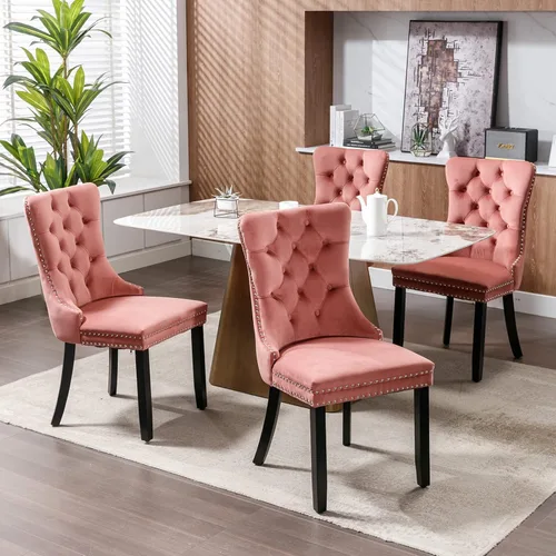 Vista 252 de ODUSE-DAILY - Juego de 2 sillas de cocina y comedor de terciopelo beige, con capitoné, tapizadas en terciopelo, estructura de madera maciza