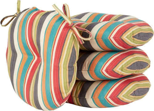 Vista 52 de Greendale Home Fashions Cojín redondo para asiento bistro de 15 pulgadas, 2 unidades (paquete de 1), Adobe Stripe