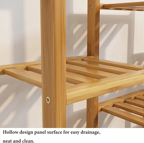 Vista 5 de Soporte para plantas de bambú para interiores y exteriores, soporte de esquina para plantas de interior, múltiples estantes para plantas, estante
