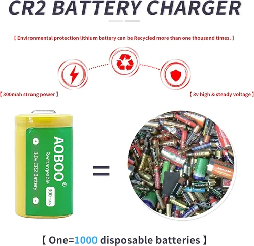 Vista 5 de 4 pilas CR2 15270 de 3 voltios 300 mAh + cargador de batería recargable rápido de 3 V CR2