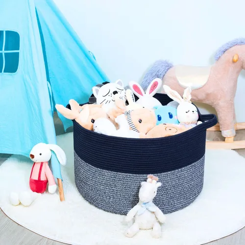 Vista 3 de MINTWOOD Design Cesta decorativa de cuerda de algodón tejida extragrande de 22 x 14 pulgadas, para sala de estar con asas y cesta de lavandería