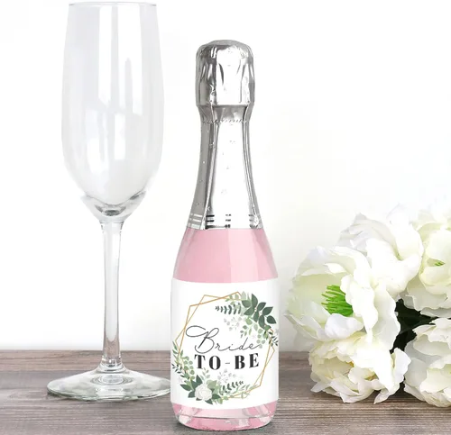 Vista 2 de Big Dot of Happiness Boho Botanical Bride - Mini calcomanías para botellas de vino y champán, regalo de despedida de soltera y fiesta de boda