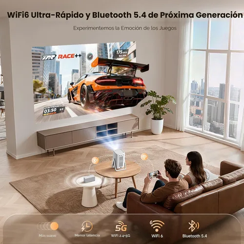 Vista 7 de Proyector 4K para Exteriores [Lanzamiento Corto/1200ANSI/Aplicaciones Integradas] con WiFi y Bluetooth, Proyector de Enfoque Automático con Soporte