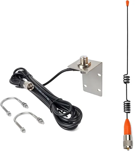 UAYESOK Antena VHF marina de 13.4 pulgadas, antena de barco de acero inoxidable de perfil bajo 159V02 W/16.4 pies RG-58 cable coaxial, soporte de