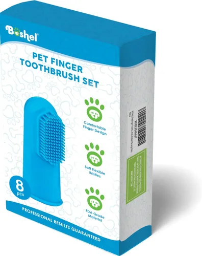 Vista 9 de Boshel Cepillo de dientes de dedo de perro, limpieza de dientes profundos, kit de cepillado dental azul para razas pequeñas y grandes, cerdas suaves