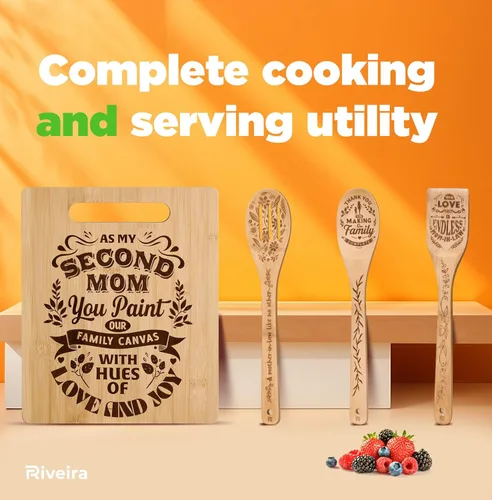 Vista 7 de Regalos Riveira para suegra – Cucharones de madera para cocinar como regalos para mamá y tabla de cortar para regalos de cumpleaños para mujeres
