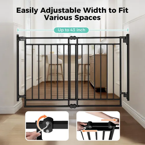 Vista 3 de COMOMY Puerta de bebé de 27.5 a 43 pulgadas, sin barra inferior para escaleras y puertas, puerta para perros de cierre automático 2 en 1 para Negro