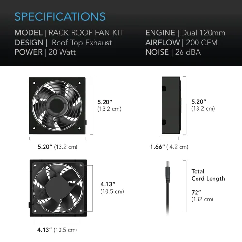 Vista 6 de AC Infinity Kit de ventilador de techo para rack, ventiladores dobles silenciosos con controlador de velocidad, para refrigeración AV, cine en casa