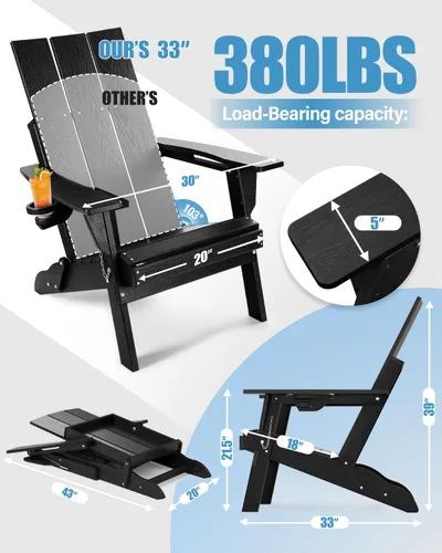 Vista 2 de Silla Adirondack con portavasos: sillas plegables Adirondack Juego de 2 muebles de plástico HDPE de material - sillas modernas compuestas plegables