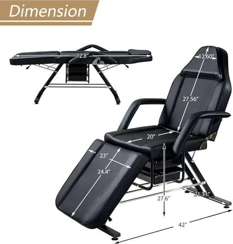 Vista 2 de Silla de tatuaje con taburete hidráulico ajustable para salón de belleza, spa, masaje de cama rosa, cama de masaje, mesa de masaje, silla de salón
