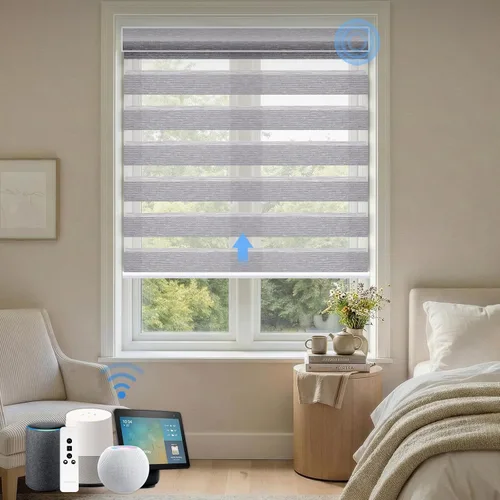 Vista 18 de Persianas motorizadas cebra, persianas opacas automáticas del 85 % para ventanas de interior, funcionan con HomeKit, Alexa, Google Home, persianas