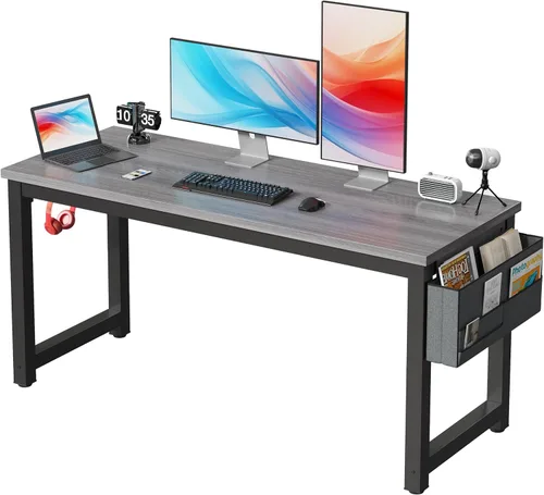 Escritorio grande para computadora, escritorio de oficina en casa de 63 pulgadas, mesa de estudio para estudiantes, mesa de juegos, mesa moderna y