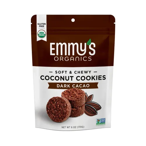 Emmy's Organics Galletas de coco, cacao oscuro, 6 onzas (paquete de 8) | Galletas orgánicas sin gluten, veganas, aptas para paleo