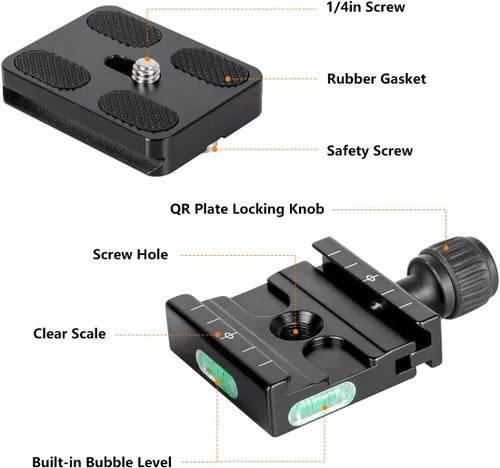Vista 2 de Adaptador de abrazadera de placa de liberación rápida de 50 mm compatible con Arca Swiss para trípode de cámara DSLR, monopié, cabezal de bola