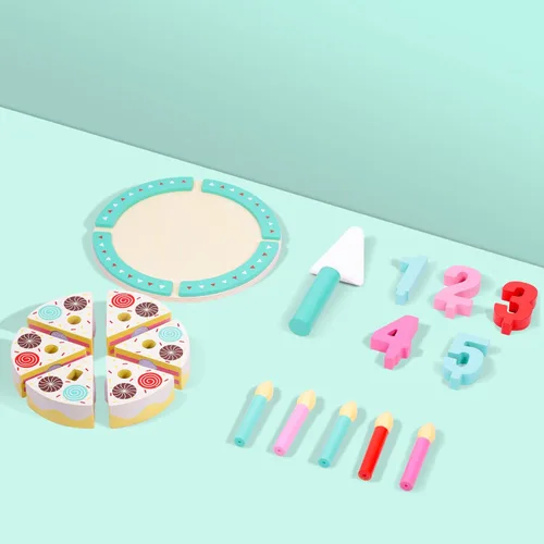 Vista 4 de Juguetes para cortar pasteles de cumpleaños, juego de comida de madera para niños pequeños, juguetes de cocina para niños y niñas