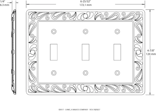 Vista 6 de Franklin Brass Placa de pared de Paisley, cubierta de interruptor doble decorativa de latón antiguo pulido, 1 paquete, 64038