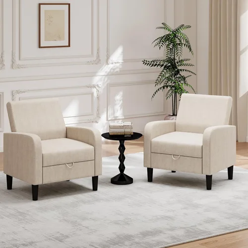 Vista 10 de DAGONHIL Silla de sala de estar, silla de acento tapizada silla de lectura para dormitorio, sillón de tela de lino, sofá individual para sala