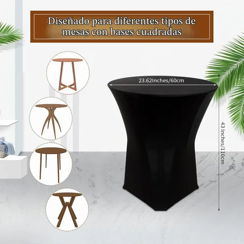 Vista 2 de Paquete de 10 manteles de elastano para mesa de cóctel, 24 x 43 pulgadas, manteles cuadrados de elastano elástico para mesas redondas, bodas, bares