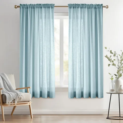 Vista 35 de Melodieux Cortinas semitraslúcidas blancas de 24 pulgadas de largo para cocina, cafetería, dormitorio, ventanas pequeñas, con bolsillo para barra