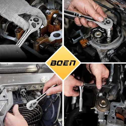 Vista 7 de boen Manija de trinquete de 3/8 pulgadas, llave de trinquete de 90 dientes de liberación rápida, giro de 4 grados, reversible, hecha de aleación