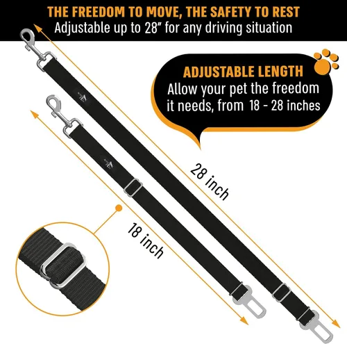 Vista 6 de Active Pets Cinturón de seguridad de coche negro para perros, se fija al arnés y al collar, sistema de retención de viaje ajustable de 18 a 24