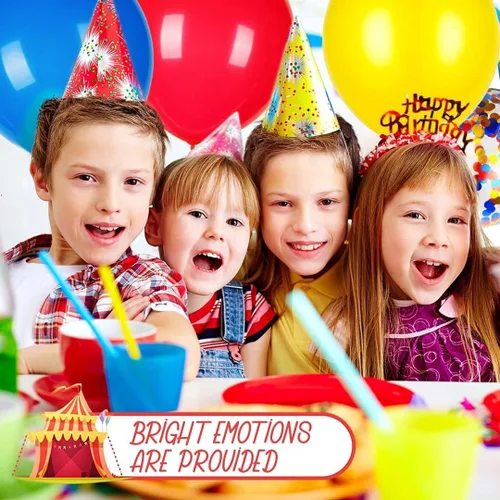 Vista 6 de BELMAKS 24 globos de fiesta de carnaval, temática de festival de 12 pulgadas, rojo, azul, amarillo, multicolor, decoraciones de fiesta de cumpleaños