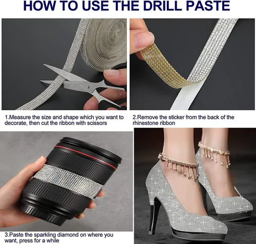 Vista 3 de 3 rollos de cinta autoadhesiva de diamantes de imitación de 3 yardas con diamantes de imitación de 0.079 pulgadas (0.079 in) para manualidades