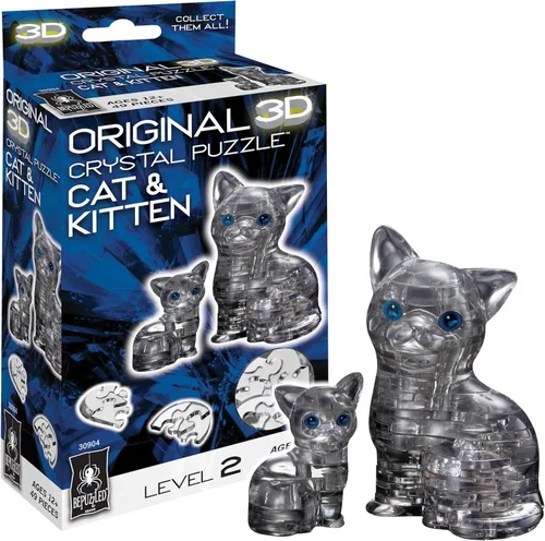BePuzzled | Cat & Kitten, rompecabezas de cristal 3D original, a partir de 12 años
